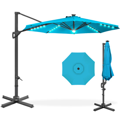 360-Degree Solar LED Cantilever Offset Patio Umbrella w/ Tilt .