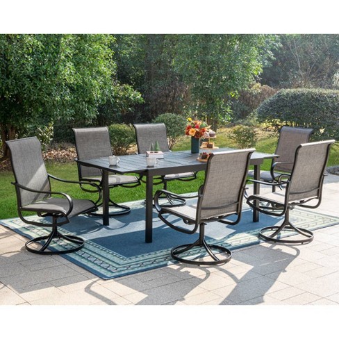 7pc Patio Dining Set With Steel Expandable Table & 360 Swivel .