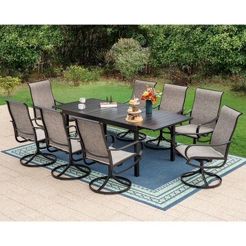 9pc Patio Dining Set With Expandable Steel Table & 360 Swivel .