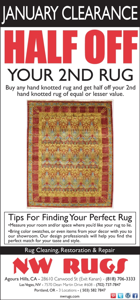 January Clearance Sale at all NW Rugs Showrooms - Portland, Oregon .