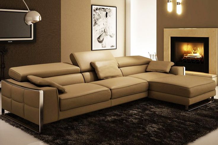 cream Leather Sectional Sleeper Sofa with Chaise | Modern sofa .