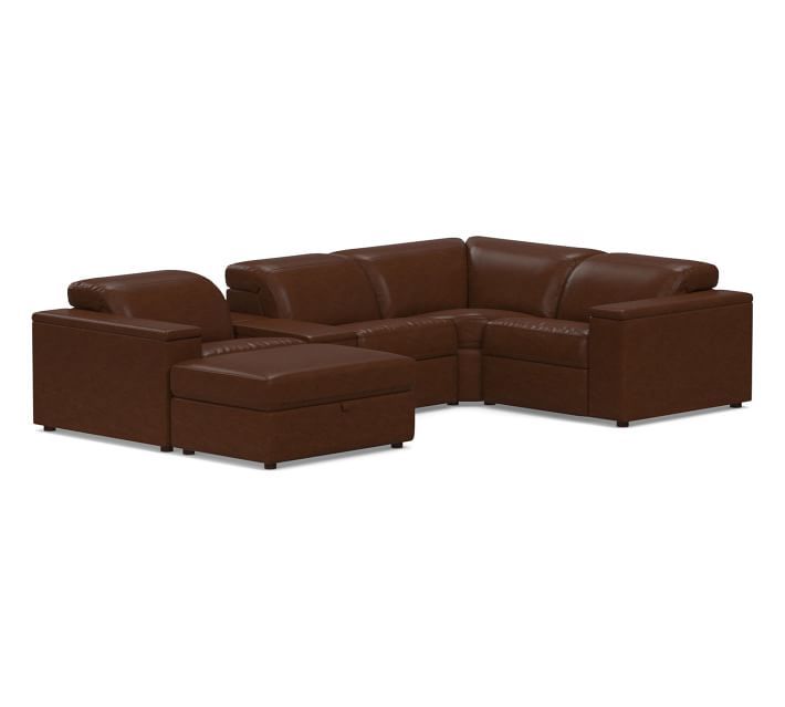 Ultra Lounge Square Arm Leather 6-Piece Reclining Sofa Sectional .