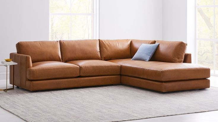 Haven Leather 2-Piece Bumper Chaise Sectional (108") | Leather .