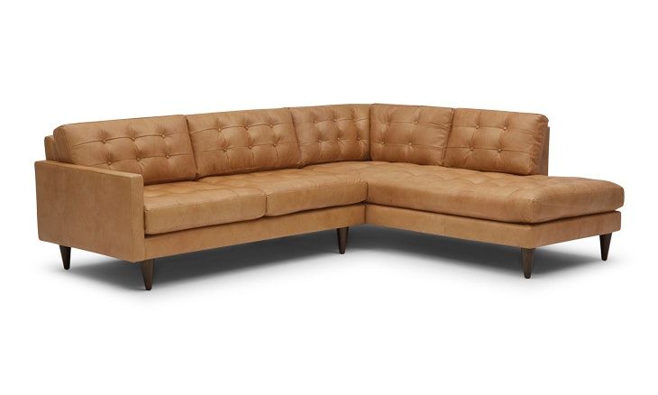 Eliot Mid Century Modern Leather Sectional Sofa with Bumper .