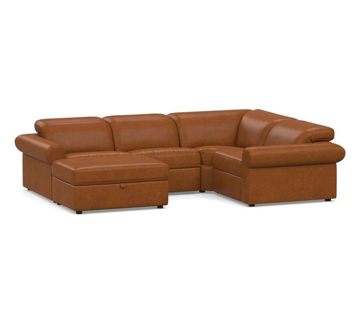 Ultra Lounge Roll Arm Leather 5-Piece Reclining Sofa Sectional .