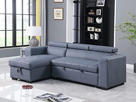 MeiBoAll Reversible Sleeper Sectional Sofa Bed with Chaise Lounge .