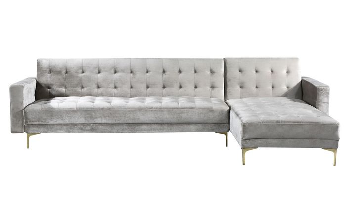 Chic Home Amandal Silver Velvet Right Facing Convertible Sectional .