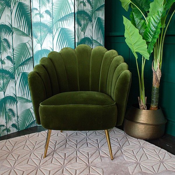 The Marielle Olive Green Velvet Shell Chair | Petal Chair | Shell .