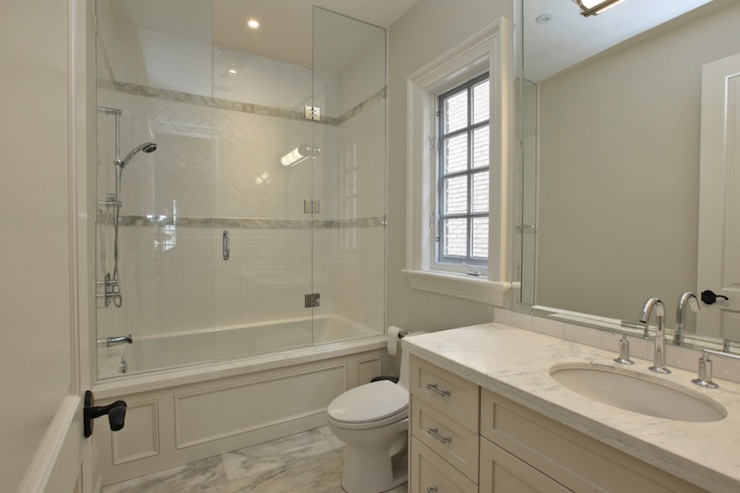 Herringbone Shower Surround - Transitional - bathroom - Pricey Pa