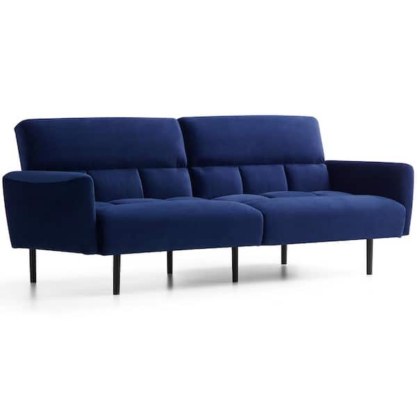 Lucid Comfort Collection Navy Velvet Futon Sofa Bed with Box .