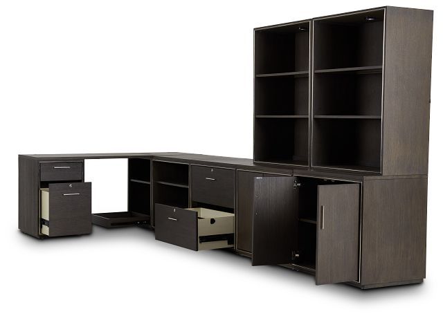 Highline Dark Tone 5 Piece L Desk | Desk, Tall cabinet storage .
