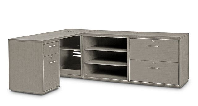 Highline Gray L Desk | Desk, Locker storage, Open cabine