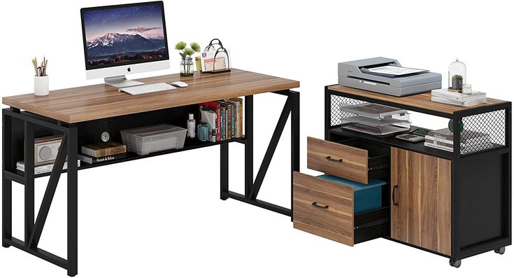 Tribesigns L-Shaped Desk Set, 55" Executive Desk and 32" File .