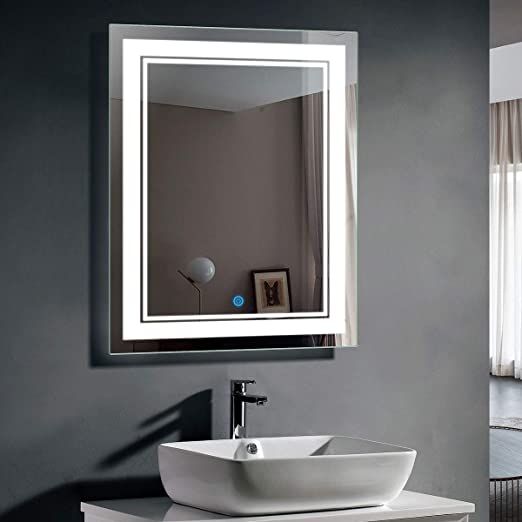 28 x 36 In Vertical LED Bathroom Silvered Mirror with Touch Button .