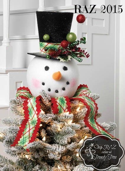 RAZ 14" Plaid Snowman Head Tree Topper | Tree Toppers, Trendy .