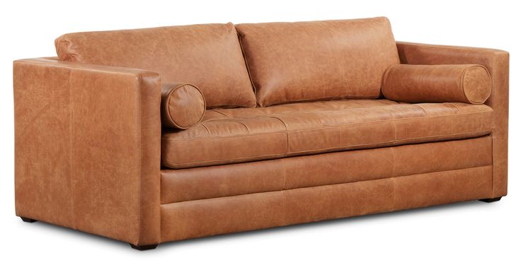 Mahogany Finish Napa Sofa in Cognac Tan - Poly & Bark | Leather .