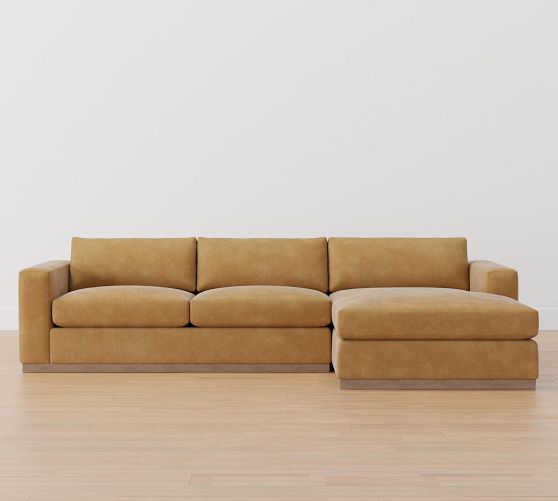 Carmel Square Wide Arm Leather Sofa Double Wide Chaise Sectional .