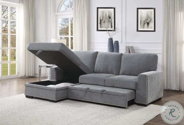 Morelia Dark Gray 2 Piece LAF Sectional With Pull Out Bed .