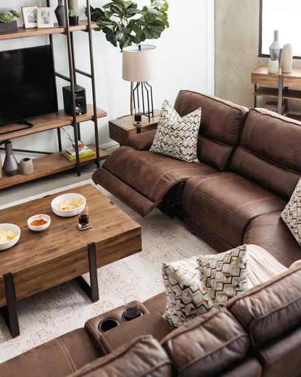 Six-Piece Traditional Reclining Sectional in Cognac | Living room .