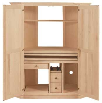 Corner Computer Armoire, available in Maple, Oak & Cherry | Bare .