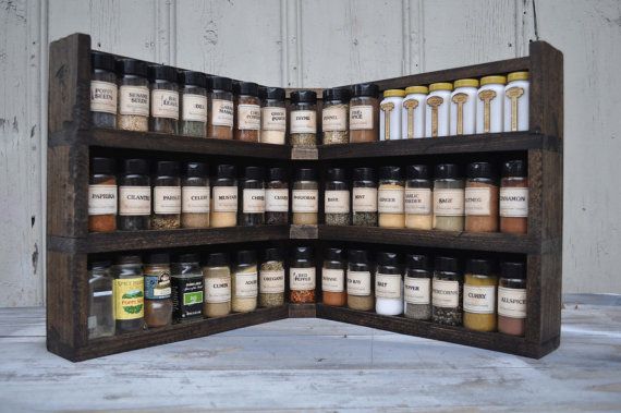 Corner Spice Rack Distressed and New Rustic Holds 45 or More .