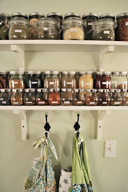 Use clear glass jars to store food supplies and spices in the .