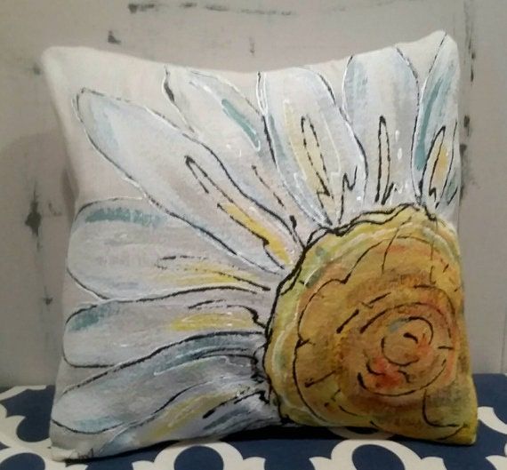 Large Side Daisy Hand-painted Pillow Cover - Etsy in 2023 | Daisy .