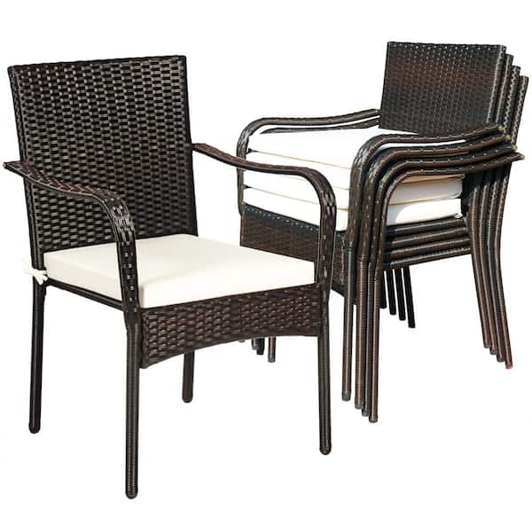 Costway Cushioned Wicker Outdoor Dining Chair Stackable with .