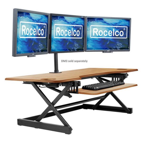 Rocelco 46" Large Height Adjustable Standing Desk Converter - Teak .