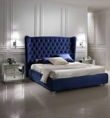 Image result for blue velvet bed | French style bedroom furniture .