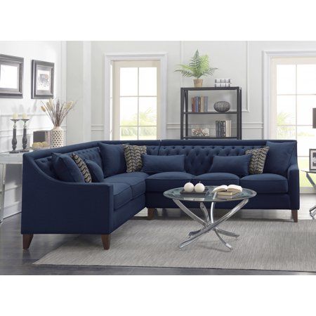 Chic Home Sectional Sofa, Navy Linen - Walmart.com | Living room .