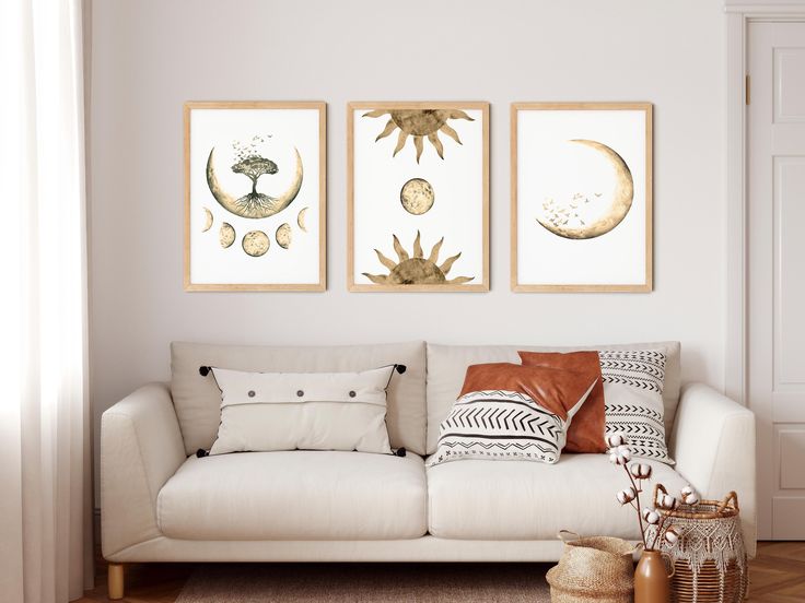 Boho Sun and Moon Wall Art Set of 3 Printable Zen Decor - Etsy .