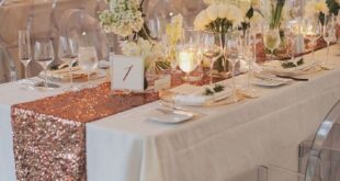 blush rose gold sequin table runner and tablecloth / http://www .