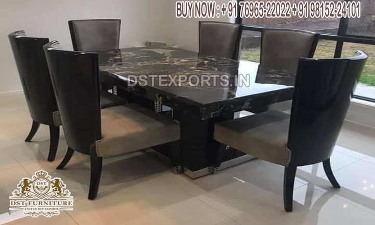 Modern Black Finish Top Marble Dining Table Set | Marble dining .