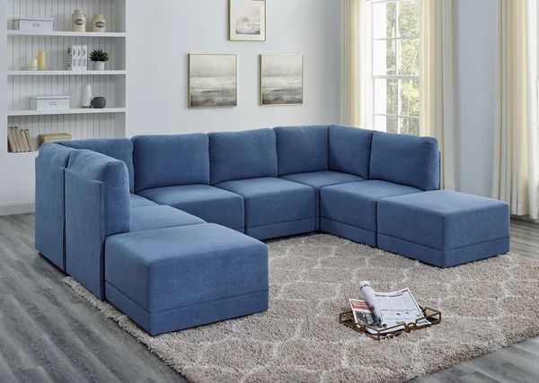 Rodrigue 8 - Piece Upholstered Sectional | Blue sectional .