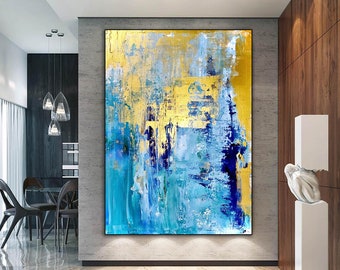 Buy Large Original Abstract Painting on Canvas Blue Gold Abstract .