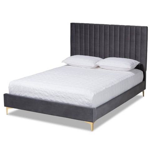 Queen Serrano Velvet Fabric Upholstered And Metal Platform Bed .