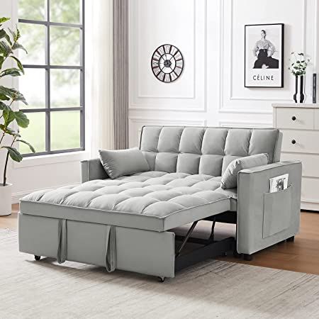 Velvet Pull Out Sleeper Sofa Bed, Convertible Futon Couch Bed with .