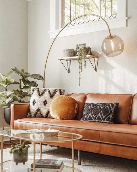 10 Pillow Combinations For Brown Couch | Leather sofa living room .