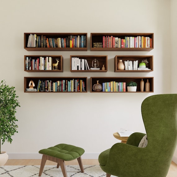 Floating Bookshelf Storage Cabinet Handmade in Solid Hardwood - Et