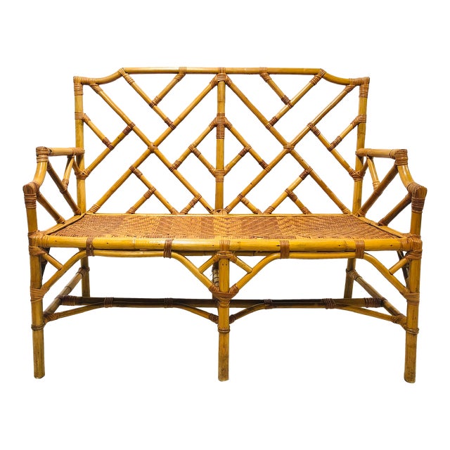 Mid 20th Century Vintage Chinese Chippendale Bamboo Settee .