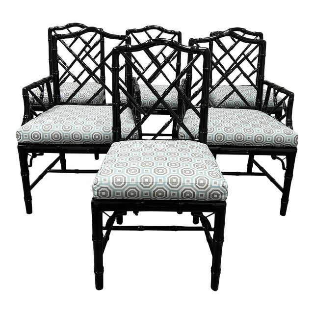 Jonathan Adler Black Lacquer Faux Bamboo Chinese Chippendale .