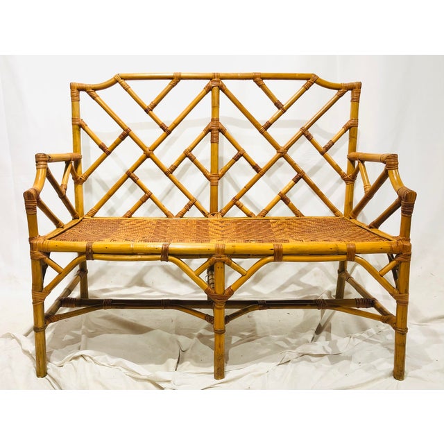 Mid 20th Century Vintage Chinese Chippendale Bamboo Settee .