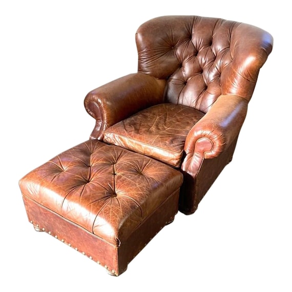 Vintage Restoration Hardware Full Grain Leather Tufted Chair - Et