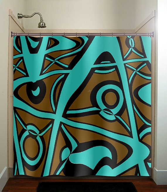 Abstract Turquoise Brown Modern Shower Curtains Extra Long - Etsy .