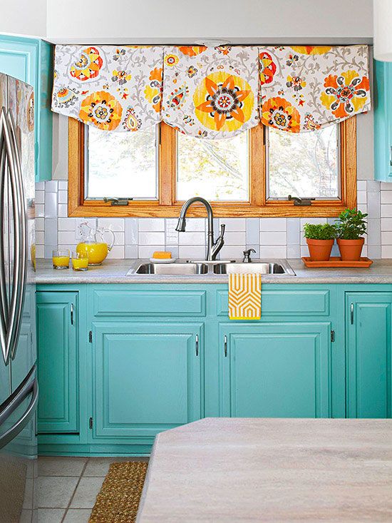 Subway Tile Backsplash | Teal kitchen, Turquoise cabinets, Kitchen .