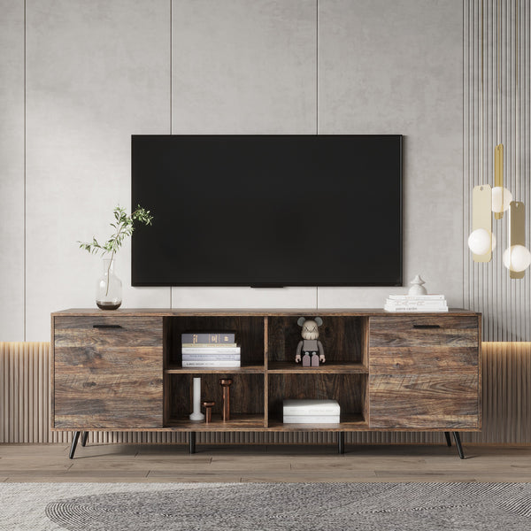 TV Stand Mid-Century Wood Modern Entertainment Center Adjustable .