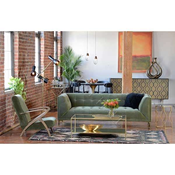 Olive Green Upholstered Sofa With Tufted Back and Se