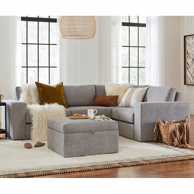 Flexsteel Modular Sectional with Storage Ottoman in Pebble Gray .