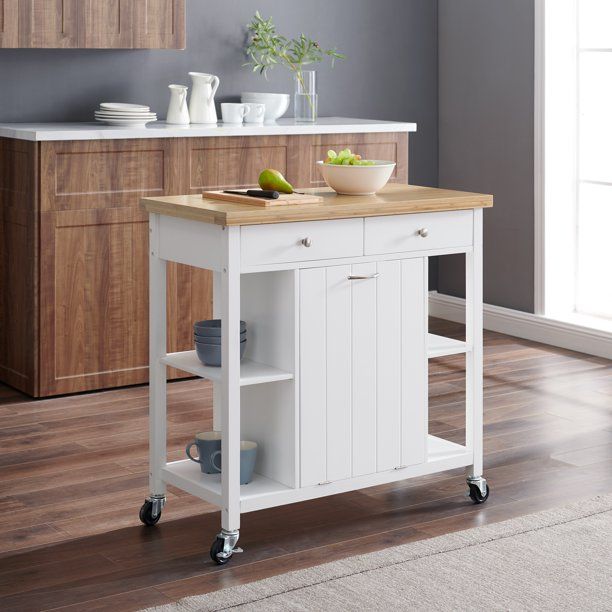Better Homes & Gardens Michael Wood Kitchen Cart with Bamboo Top .